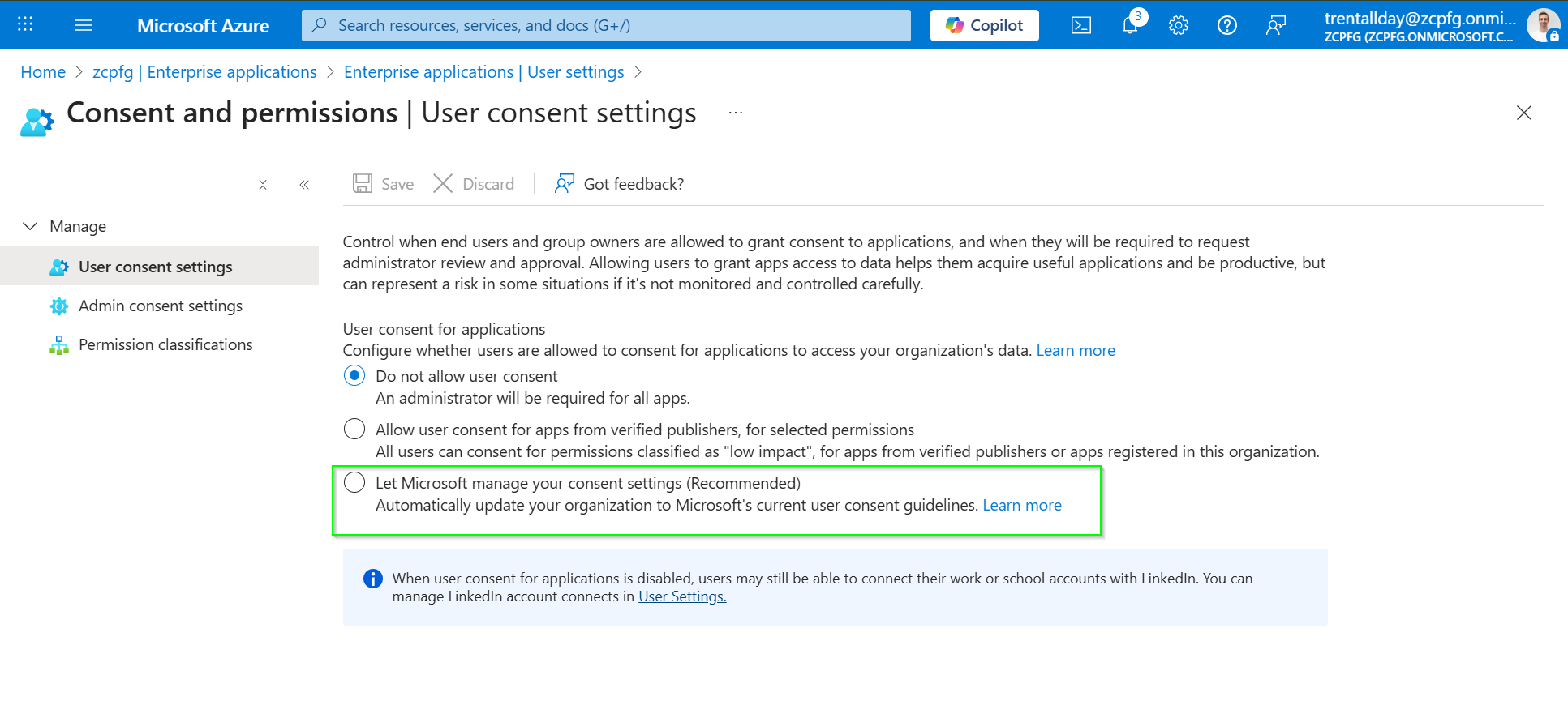 Azure User Consent Settings
